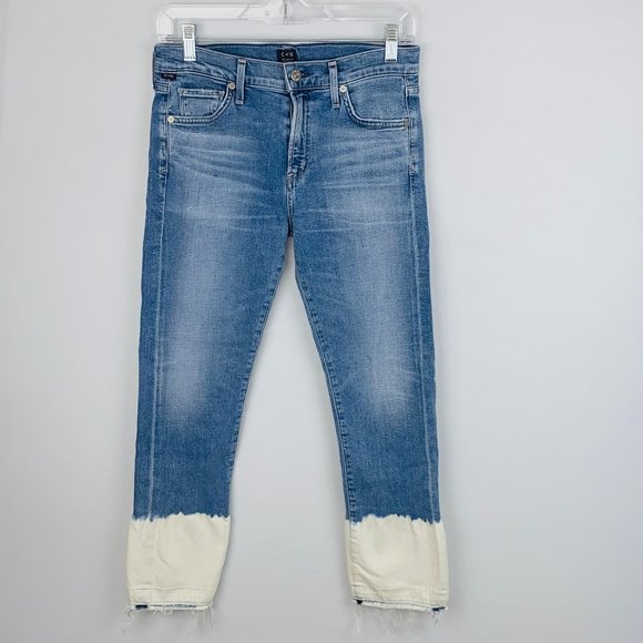 Citizens of Humanity COH Dip Dye Raw Hem Agnes Crop Mid Rise Slim Straight Jeans - Picture 2 of 11